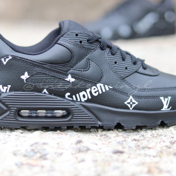 Nike Air Max 90 Black Leather Custom Sneakers NWT - Picture 7 of 9